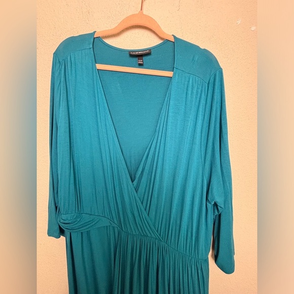 Lane Bryant Teal Blue Asymmetrical Hem Surplice Faux Wrap Midi Dress 22/24 - Picture 3 of 11